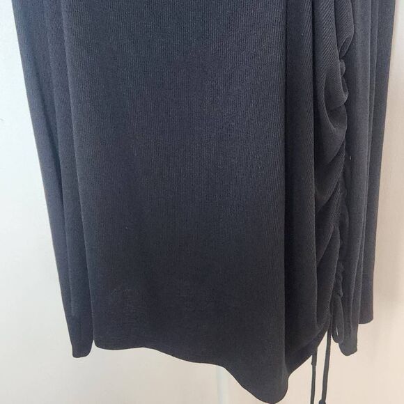 Lush Black Ribbed Knit Top with Drawstring Ruching Size 3X Plus Size Black Top - Picture 4 of 9